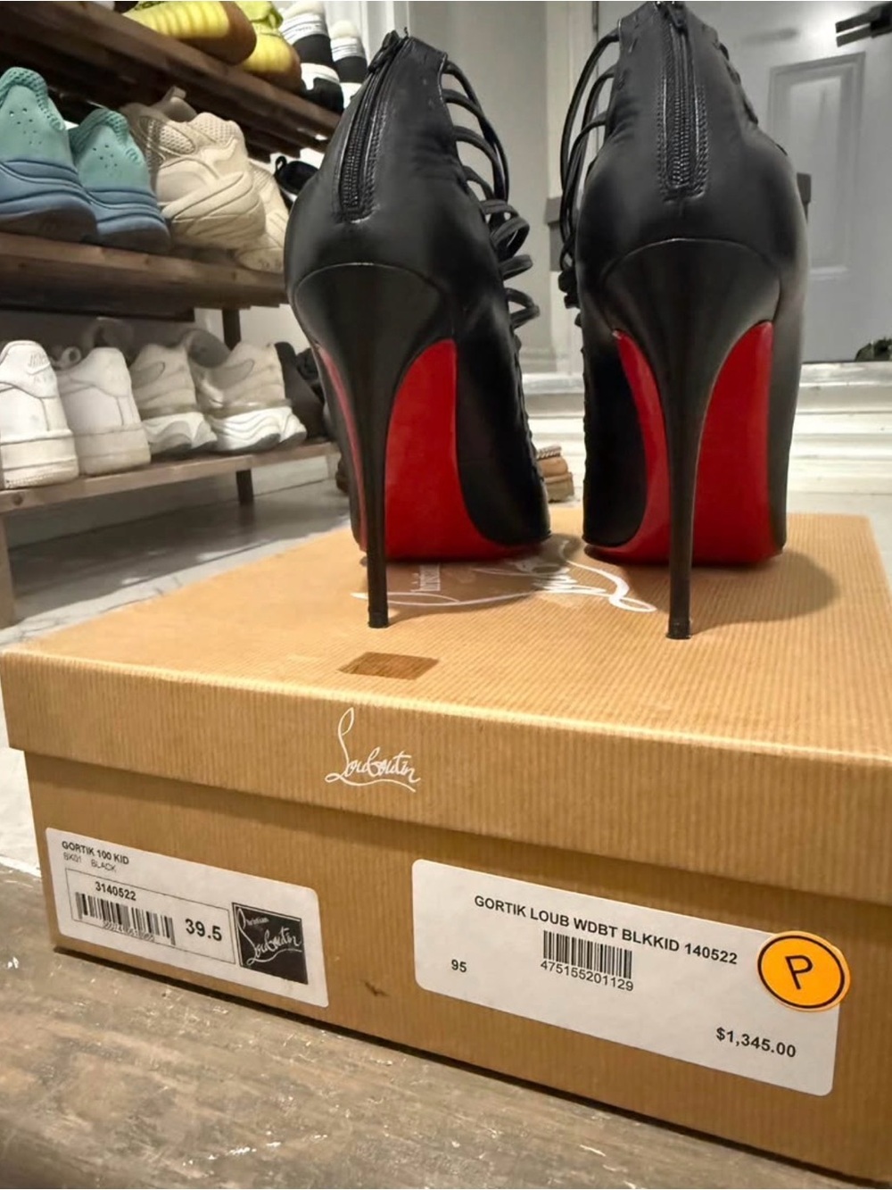 Christian Louboutin Black Patent Leather Strappy Stiletto Sandals with Red Sole